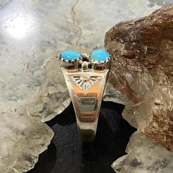 Native American Sterling Double Turquoise Decorated Ring Sz 5/ 6.5 /7.5 / 8 - Picture 6 of 10